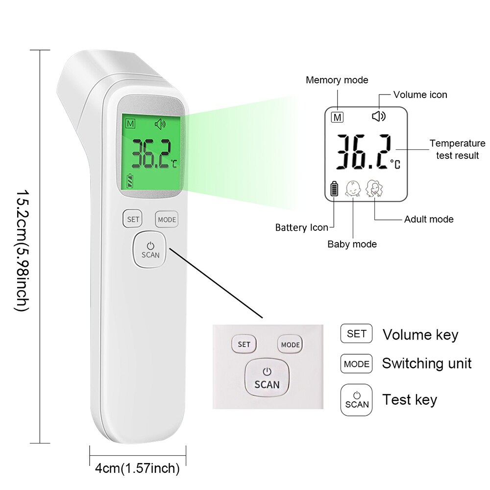 Voorhoofd Thermometer Infrarood Thermometer Non Contact Thermometers Met Feveralarm Handheld Temperatuur Meting Digitale Tool