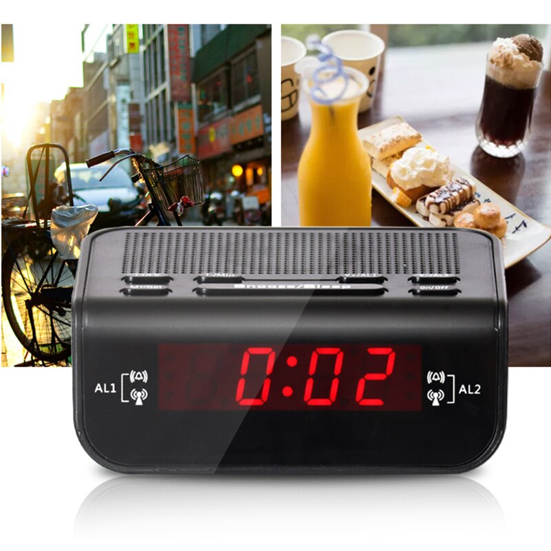 Digital LED Alarm Clocks Radio Modern Red LED Time Display Clock FM Radio Dual Alarm Buzzer Snooze Sleep Radio AC EU Plug