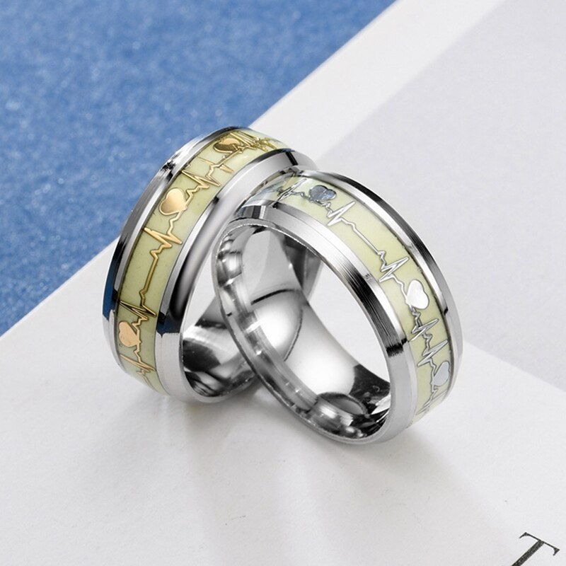 1Pc Herz bilden Leucht Ring glühend in dunkel Paar Ringe Für Freunde Edelstahl Schmuck