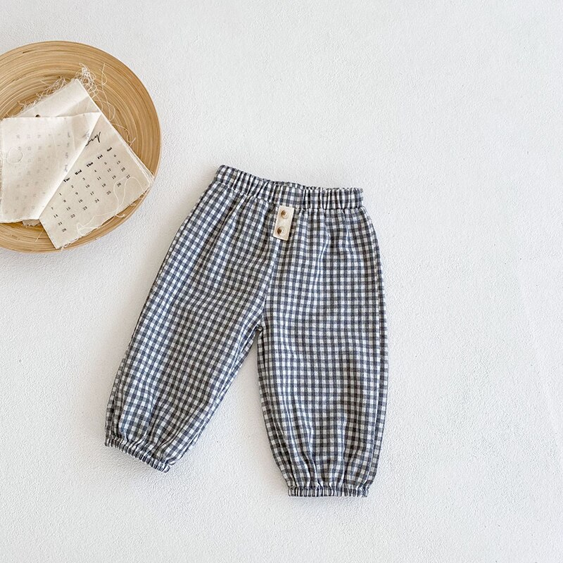 Moda outono bebê xadrez impressão calças novas crianças coreano crianças all-match algodão menina calças soltas casuais crianças menino calças: Preto / 90-18-24M