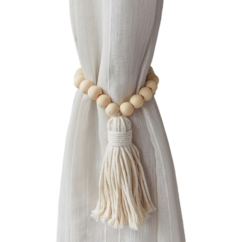 Macrame Curtain Tieback Hand-woven Curtain Tie Rope Straps with Tassel Holdbacks: Wooden beads