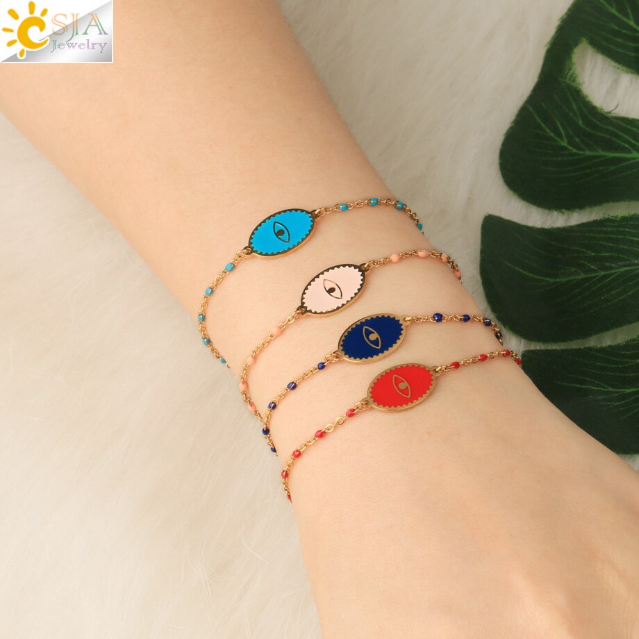 CSJA smalto Evil Eye Charms bracciali bracciale in acciaio inossidabile 2022 bracciale Femme Color oro Link gioielli di moda Pulseras S719