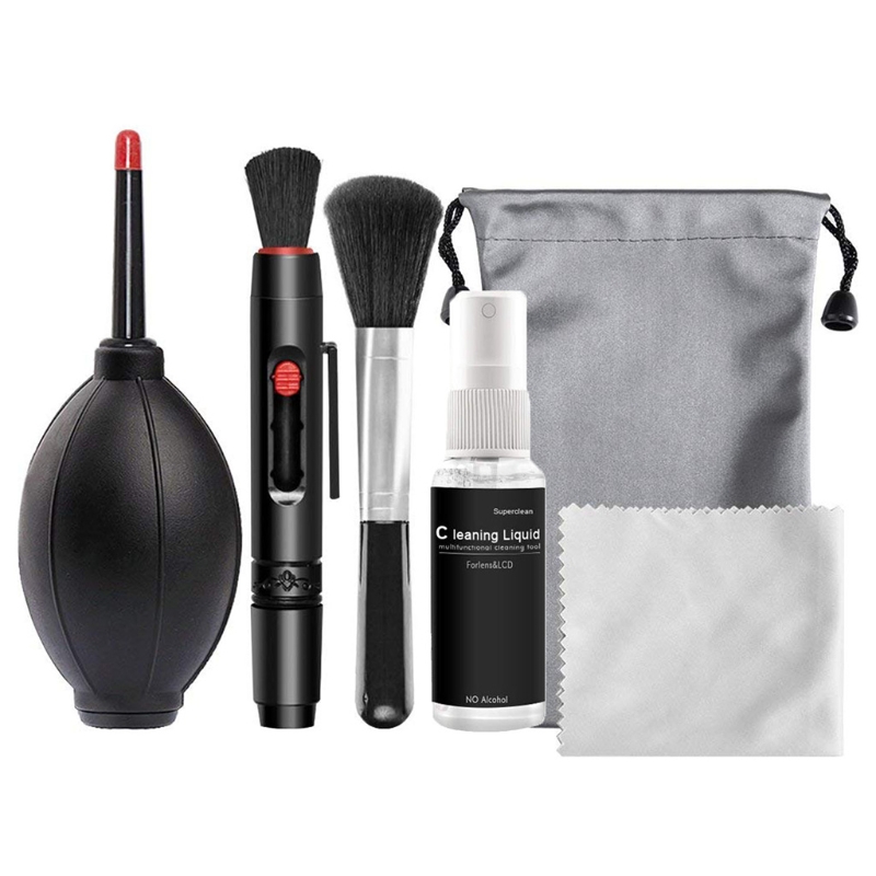 6 em 1 kit de limpeza da câmera, ferramenta de limpeza profissional da lente dslr com saco de armazenamento portátil para teclados da lente do sensor do ccd