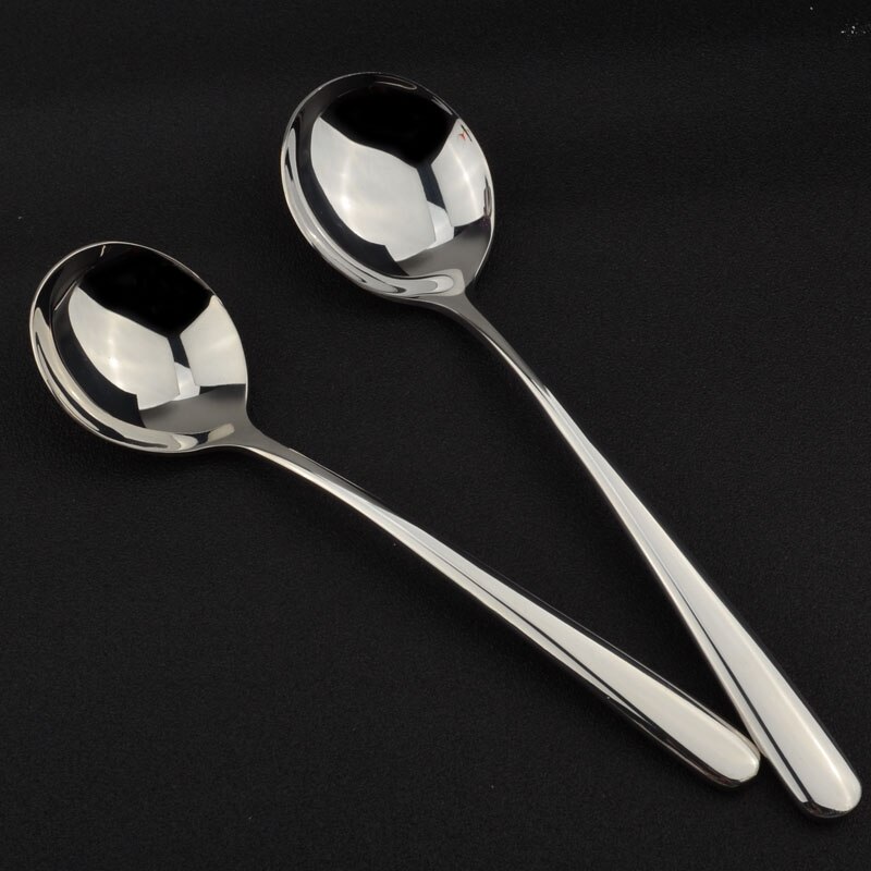 Chinese Style Stainless Steel Round Shape Spoon With Long Handle For Tea Coffee Soup Milk Polishing Cutlery Dinnerware Set