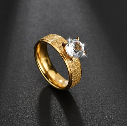 Bagues en acier inoxydable pour femmes, pour hommes et femmes, ensemble de bagues d'amour simples, bague de Couple en or givré, incrustation en Zircon, de mariage: 5 / Or