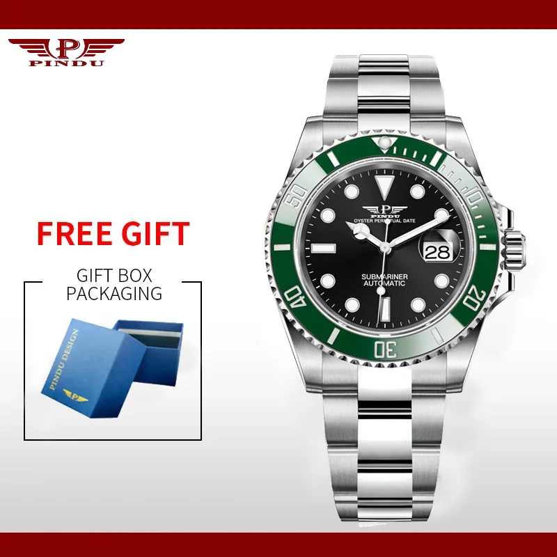 Reloj Hombre PINDU Water Ghost Reloj de pulsera mecánico para Hombre 40MM Reloj automático de cerámica de lujo para Hombre Relojes Masculino: Café