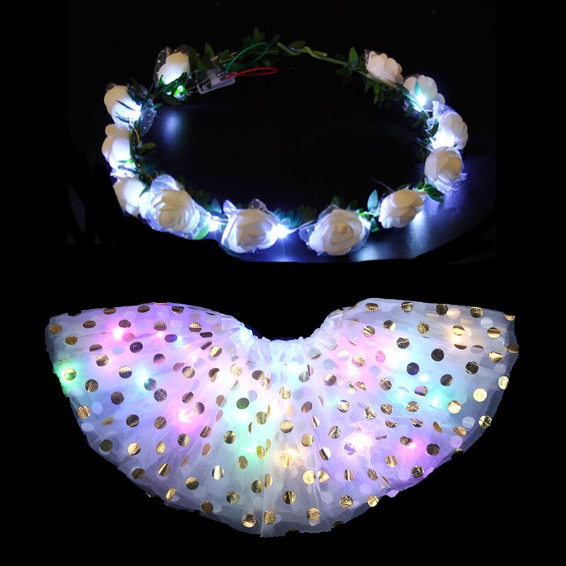 Jupe Tutu lumineuse LED pour femmes et filles, guirlande de fleurs, bandeau, , vêtements de fête néon, Costume de princesse de mariage d&#39;anniversaire