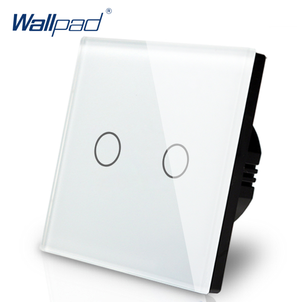 Wallpad EU UK 110V-220V 2 Gangs 2 Way 3 Way Position White Glass Panel Touch Button Wall Lights Switch Power Supply
