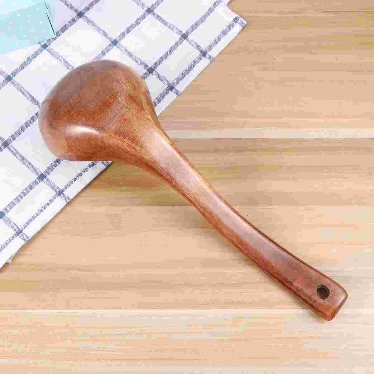 Healthy Wooden Long Handle Soup Ladle Cooking Spoons Kitchen Utensils 28cm