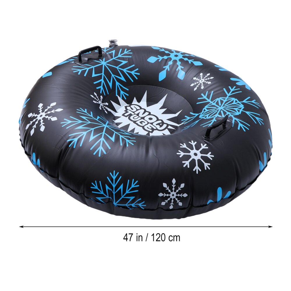 47 Inches Black Inflatable Snow Tube PVC Snowflake Printing Snow Sled Heavy Duty Circle for Skiing Skating and Snow Games