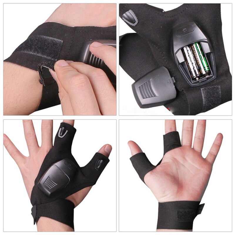 Cool Fingerless LED Flashlight Gloves for Repairing,Working in Darkness Places Finger light gloves A1: Default Title