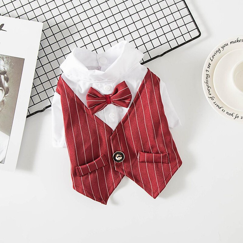 Wedding Pet Dog Suit Costume Formal Dog Clothes Bow Tie Bridegroom Dog Tuxedo Coat For Small Medium Dogs Pug French Bulldog 10A: Red / XL