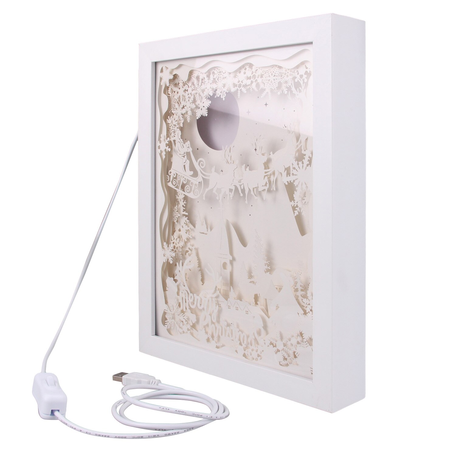 Merry Christmas 3D Shadow Box Paper Carving Papercut LED Night Lamp Light for Bedroom Coffee Shop Tea House Decoration