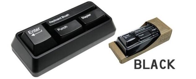 Novelty keyboard stationary set as office stationary supplies , stapler / puncher / keyboard brush / clip adsorption: Black