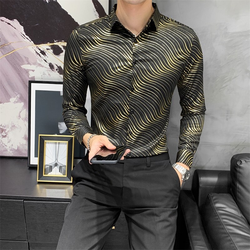 Zebra gestreepte overhemden voor heren kleding all-match lange mouwen formele kleding heren smoking jurk slim fit blouse