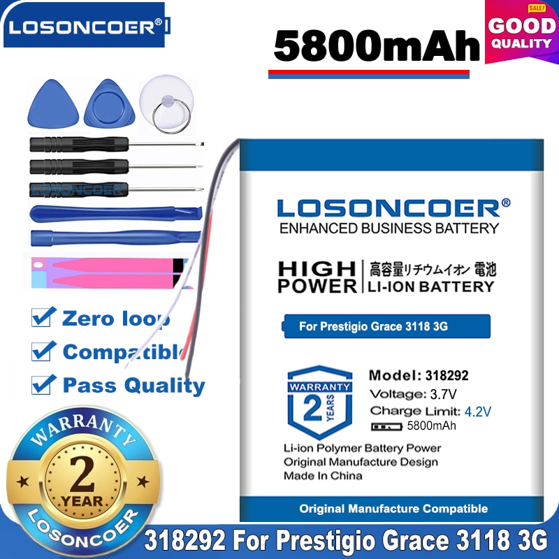 100% Original LOSONCOER 5800mAh 358595 318292 Battery for Prestigio Grace 3118 3G PMT3118 Tablet 7" Batteries