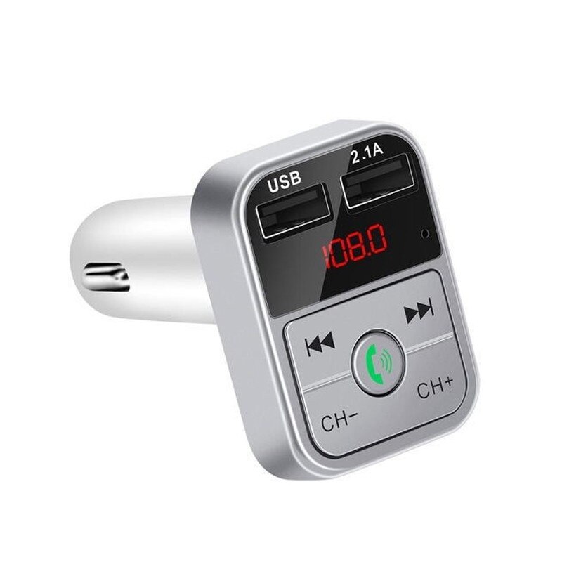 Dual USB Car Phone Charger Bluetooth 5.0 FM Transmitter Handsfree FM Modulator 3.1A Fast Charger Car Accessories MP3 Player: Silver