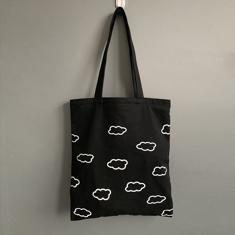2020 moda feminina lona sacola casual pano praia sacos bolsa reutilizável saco de compras grande capacidade eco dobrável: Black