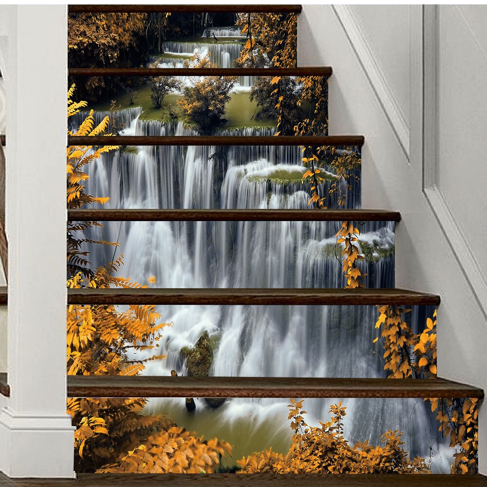 Pegatina de escalera de cascada de cañón, decoración de escaleras, patrón de escalones, suelo, casa, escaleras, Mural artesanal, papel tapiz de vinilo autoadhesivo