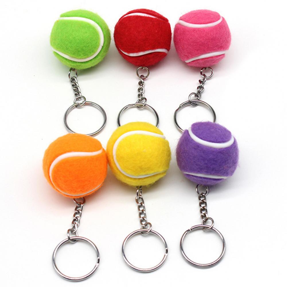 Key Ring Soft Lovely Flocking Mini Sport Ball Tennis Keychain for Kids Tennis Keychain
