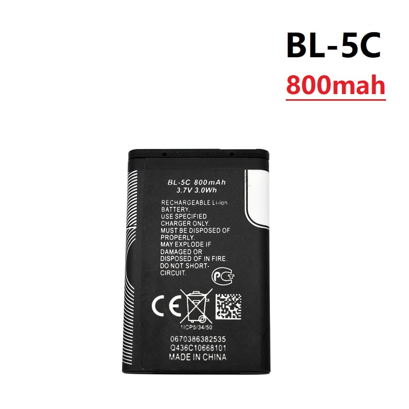 3.7V 800mAh Battery BL-5C BL5C BL 5C Rechargeable Batteries For Nokia 2112 2118 2255 2270 2280 2300 2600 2610 3125 3230