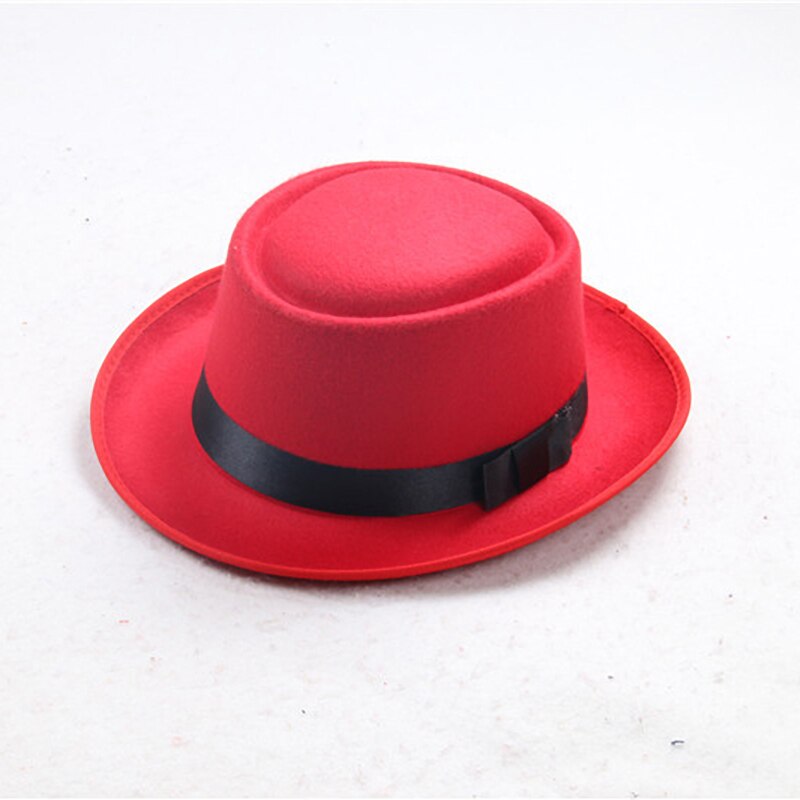 Padre usa lana de imitación simple para hombre, Caballero Negro plana de sombrero de copa, sombrero cóncavo de cabeza superior, sombrero de jazz, sombrero de cubo, gorra de mujer