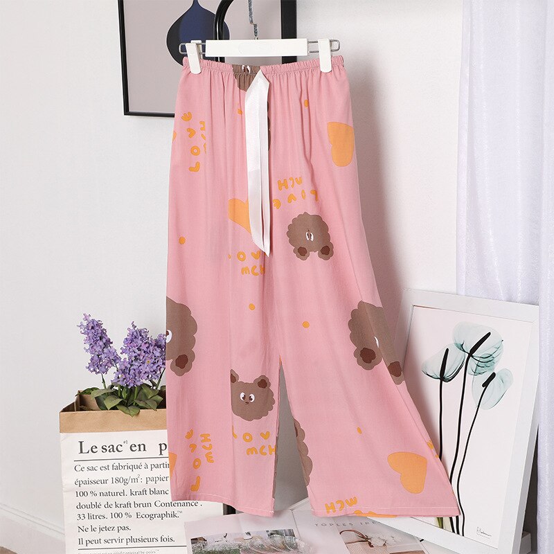 summer large size cotton home pants Korean girls' sweet loose wide leg pajamas