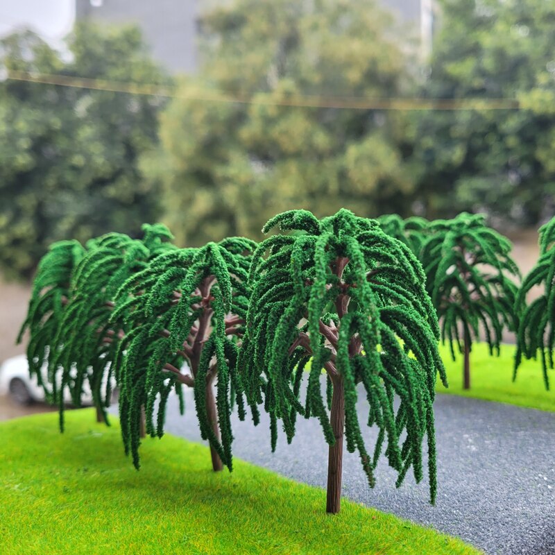 8pcs Willow Tree Model Miniature Simulation 10cm Green Tree Model Sand Table Material City Street Highway Railway Model Layout