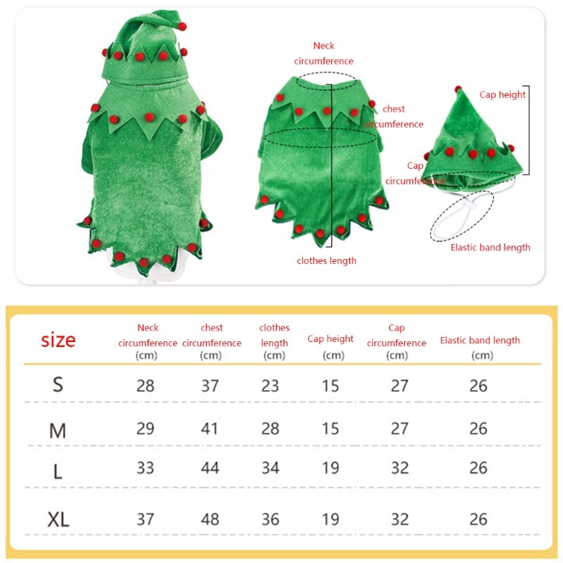 Lovely Small Pet Dogs Pajamas Clothes Pleuche Xmas Tree Green+Red S/M/L Funny Pet Elf Cosplay Dress