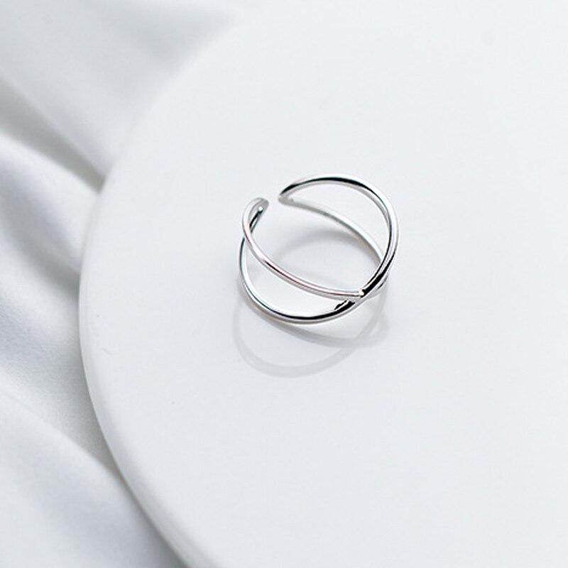 Hollow X Cross 925 Sterling Silver Rings for Women Adjustable Finger Open Ring Sterling-silver-jewelry Female Girls Party