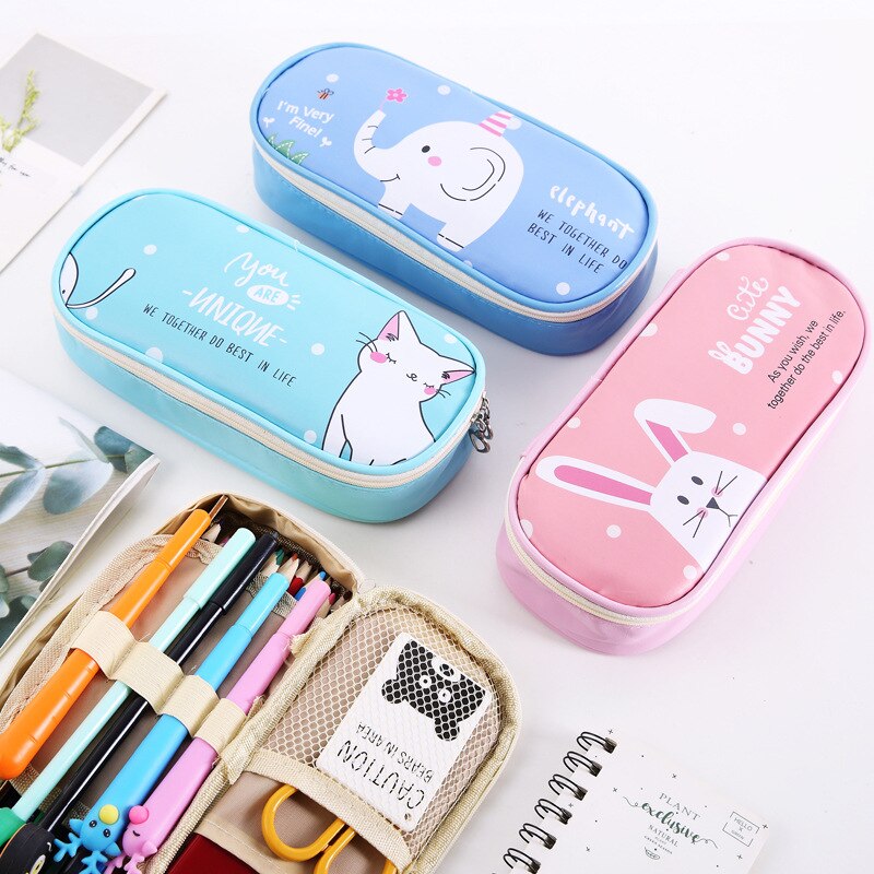 Kawaii escola lápis caso para meninas menino coreano plutônio pequeno penal dos desenhos animados grande caneta gato cor caixa de lápis claro bolsa estacionária