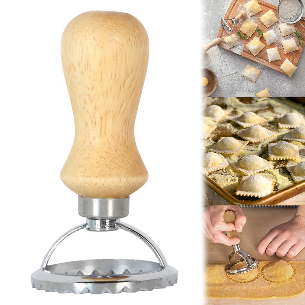 Metalen Ronde Vierkante Cookie Cake Gebak Mold Cutter Stempel Met Houten Handvat