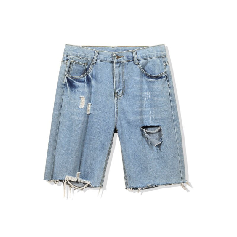 Sommer ripped denim shorts herre retro afslappet hul korte jeans herre streetwear løse lige denim shorts herre s -3xl