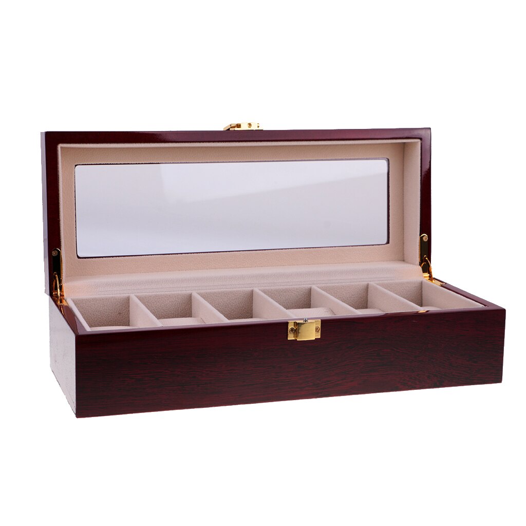 6 Grid Sieraden Horloge Collectie Display Organizer Houten Box Case