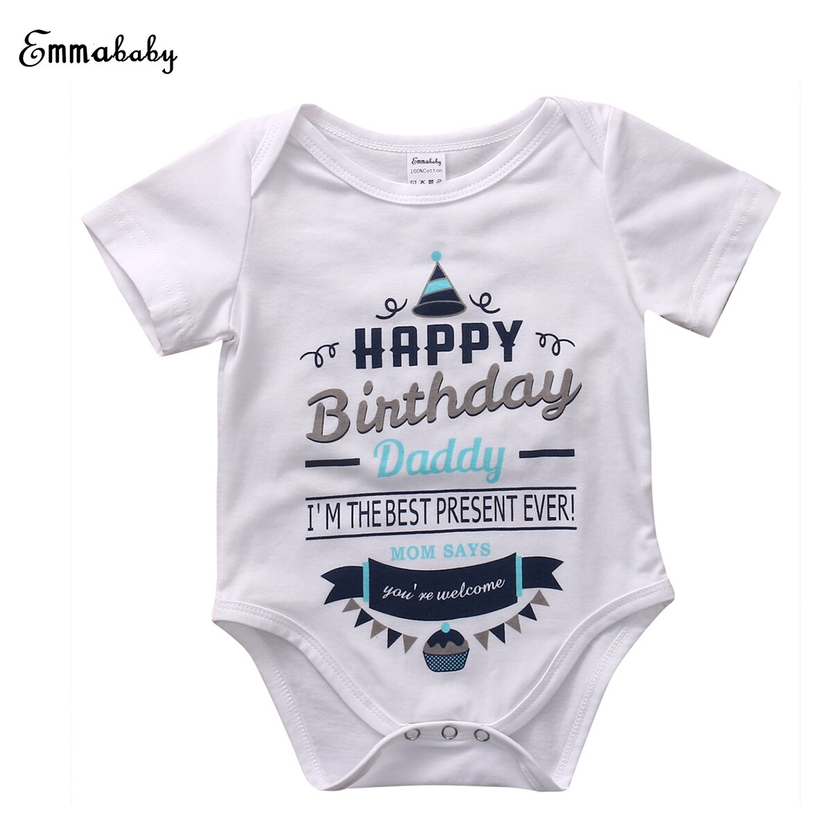 Newborn Infant Baby Boy Girl Rompers Short Sleeve Jumpsuit Happy Birthday Party Clothes Kids Boys Girls Romper 0-18M