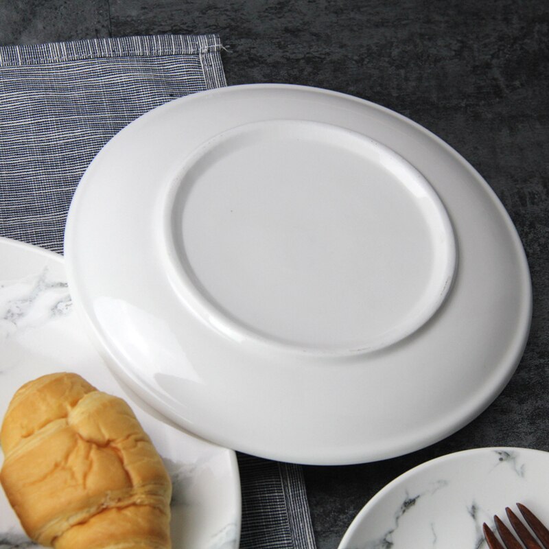 Ceramic Plate Round Dish Dinner Plate Food Tray Marble Grain Dish Christmas Plate Platos Dinnerware Cutlery 1pcs