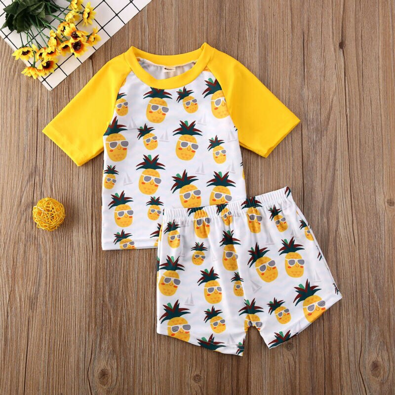 Zomer leuke peuter jongen badmode tweedelige set cartoon ananas print baby boy beachwear