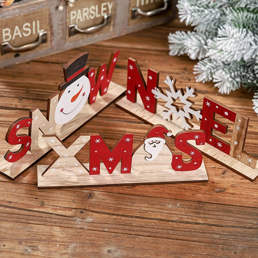 nueva letras de madera decoraciones de Navidad de piezas de madera DIY adornos tres dimensiones ronda casera de la Mesa