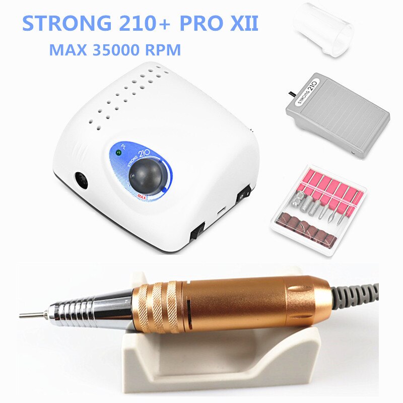 XIINail-taladro Strong 210 PRO, cortadores de máquina de manicura eléctrica uña, pulidora, lima de uñas, 35K: plum
