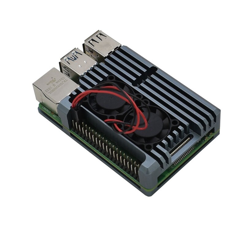 for Raspberry Pi 4 4B Aluminum Case Enclosure CNC Cover with Heatsink Cooling Dual Fan for Raspberry Pi 4 Model B(Gray)