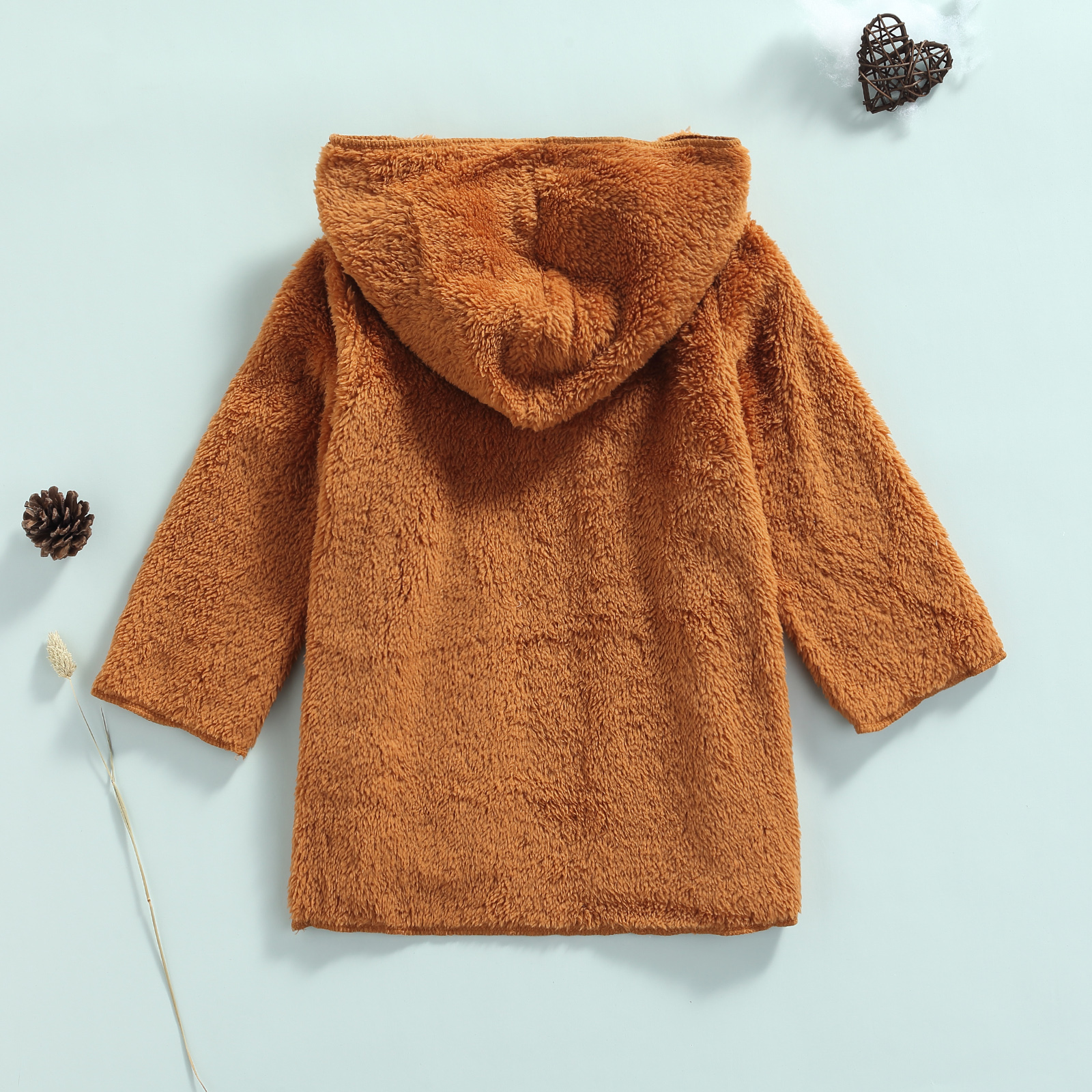 3-7Years Casual Kids Meisjes Jongens Bont Winter Jassen 2 Kleuren Open Voorzijde Effen Kleur Lange Mouw Hooded Bovenkleding