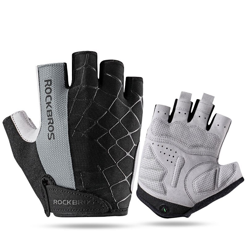 ROCKBROS Bike pół jazda palcami na rowerze rękawice odporne na wstrząsy oddychające rękawice do roweru górskiego MTB sportowe rękawiczki rowerowe: Spider 1 Grey / S