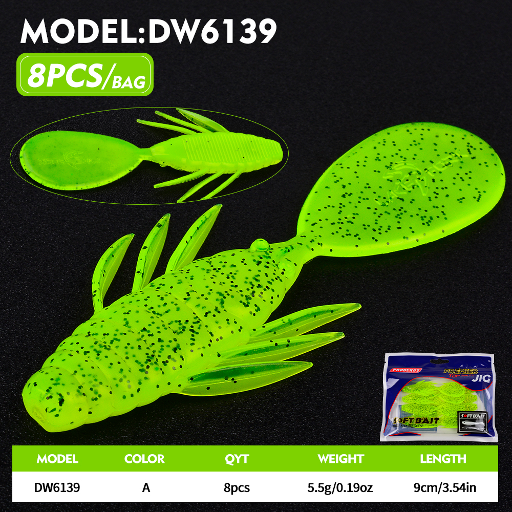 Isca Artificial de Silicone Proberos com Corpo de Peixe e Cauda Plana, 8 Peças/Pacote, Isca de Natação Oscilante de 9CM para Pesca de Esturjão em Água Salgada