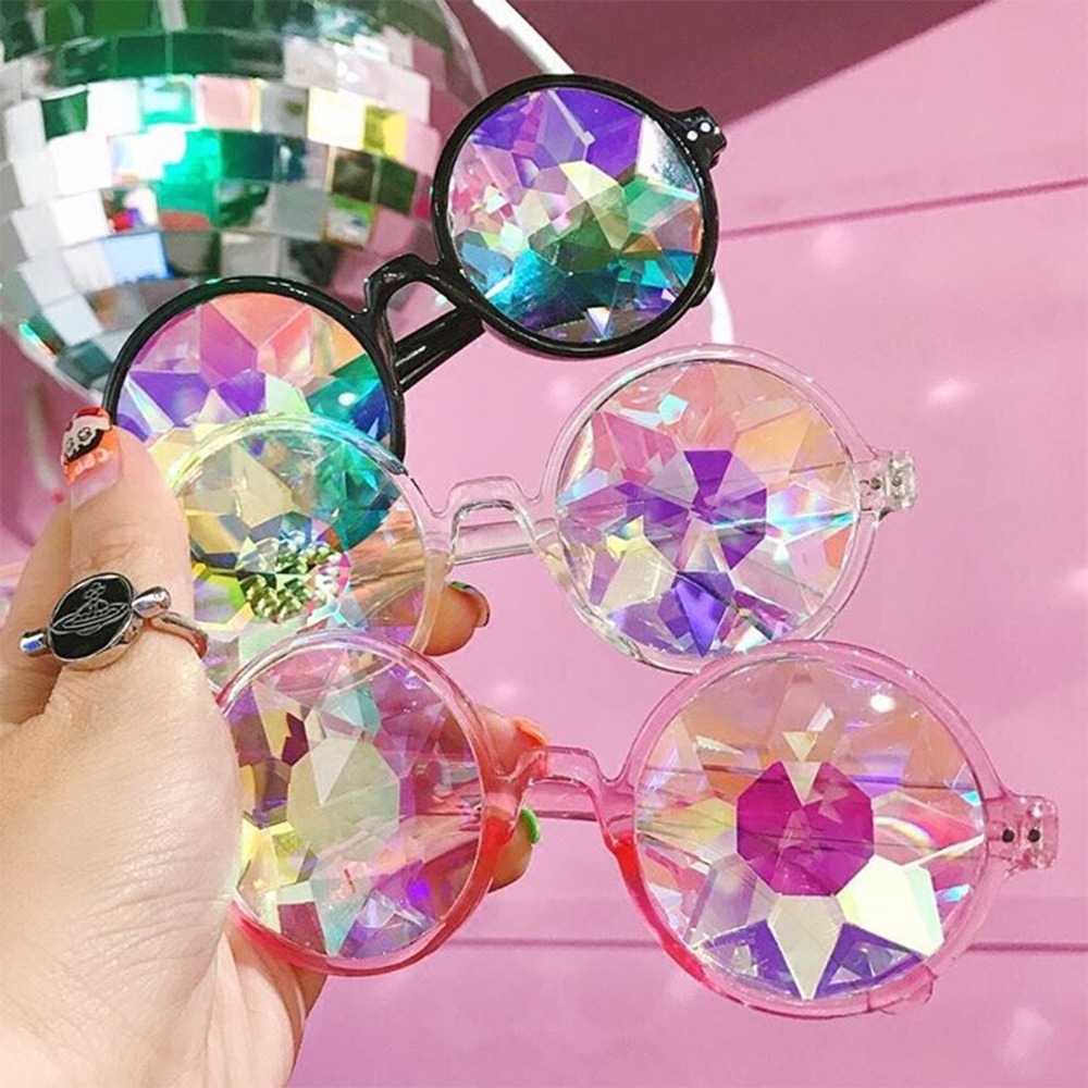 Round Kaleidoscope Glasses Women rave festival Sunglasses Holographic Glasses Colorful Celebrity Party Eyewear Hiking Eyeglasses