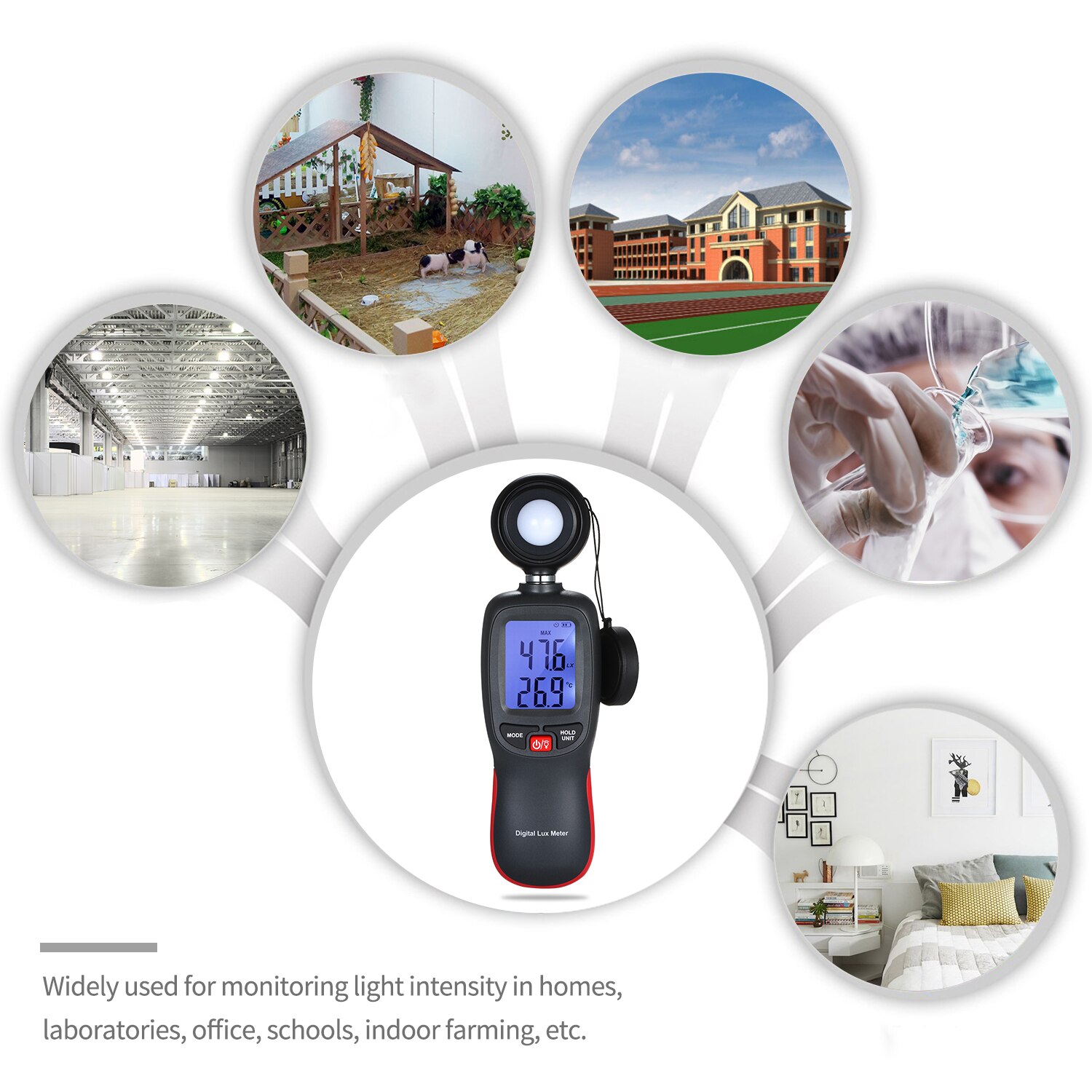 Digital Lux Meter LCD Display Handheld Illuminometer Mini Luminometer Photometer Luxmeter Light Meter 0-200000 Lux Data Hold