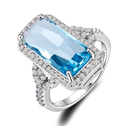Silber Schmuck Ringe Für Frauen Rechteck Saphir Ring Mit Klaren Zirkon Steine 4,5g Täglichen leben Dekoration Zubehör: 6