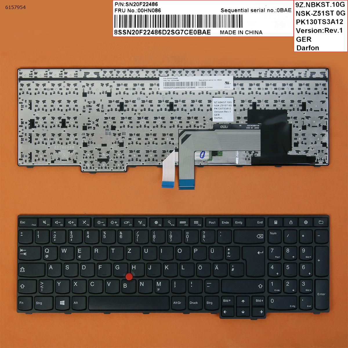 German QWERTZ Replacement Keyboard for Lenovo Thinkpad E550 E550C E555 E560 E565 E560C Laptop Black with Pointer & Frame
