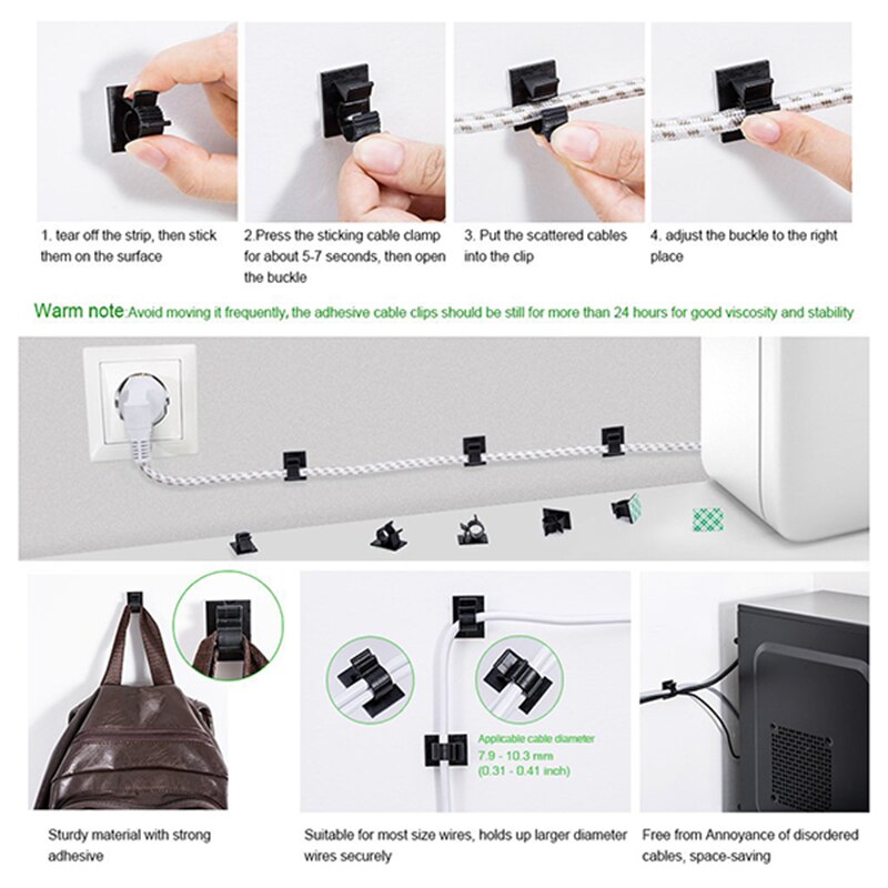 Adjustable Cable Clips Adhesive Nylon Wire Clamps Black 50 Pcs