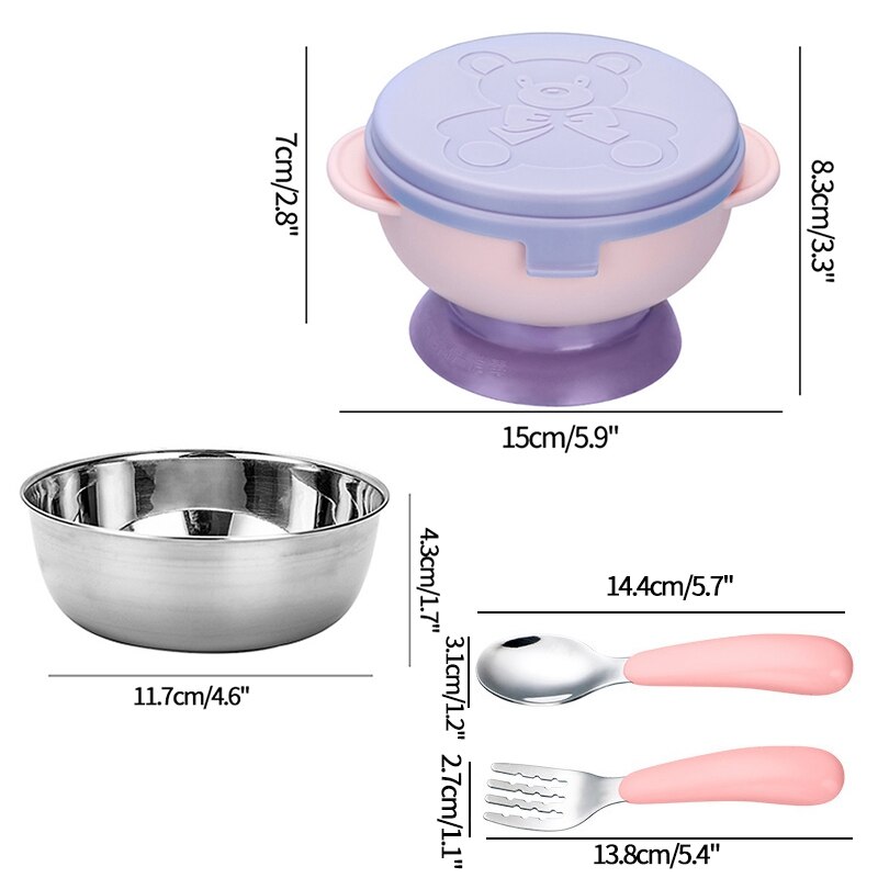 Ensemble de vaisselle en acier inoxydable, bol d&#39;alimentation pour bébés, enfants en bas âge, dessin animé Anti-chute, ensemble de nourriture thermique, bol cuillère Spork: S6