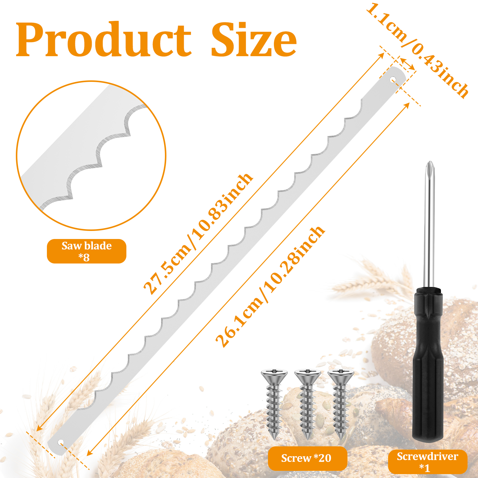 Cuchillas cortadoras de pan, hoja de repuesto de acero inoxidable, hoja de pan dentada, rebanador de pan a prueba de herrumbre, herramienta de corte de pan, 8 Uds.